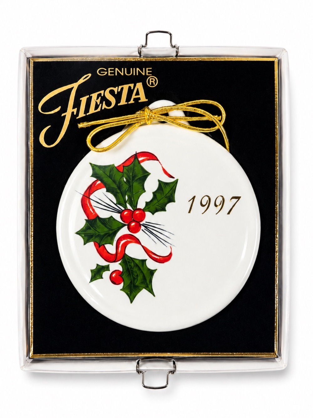 Vintage 1997 Fiesta Holiday Holly & Ribbon Christmas Ornament‎ Homer Laughlin
